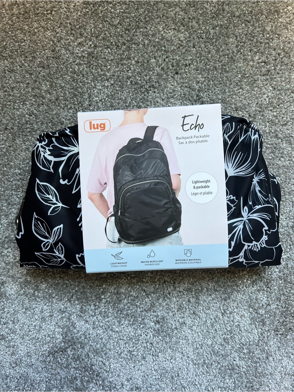 Lug Echo packable backpack sketch floral black